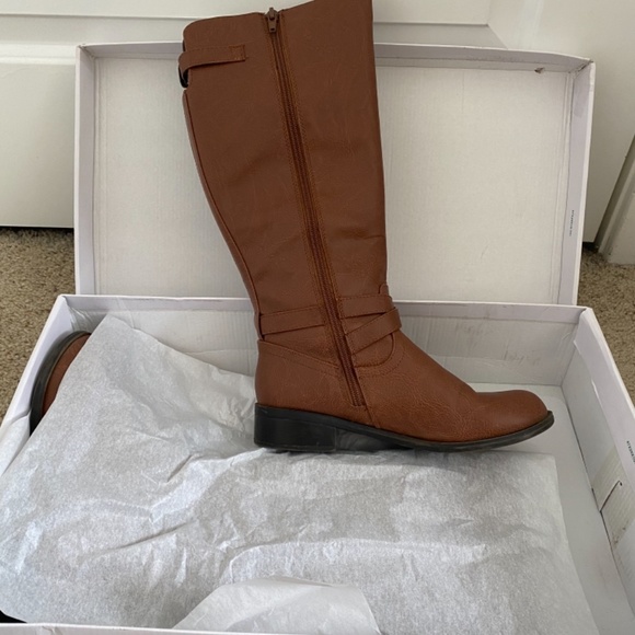 Soda Shoes Tall Buckle Cognac Riding Boots - Picture 2 of 6